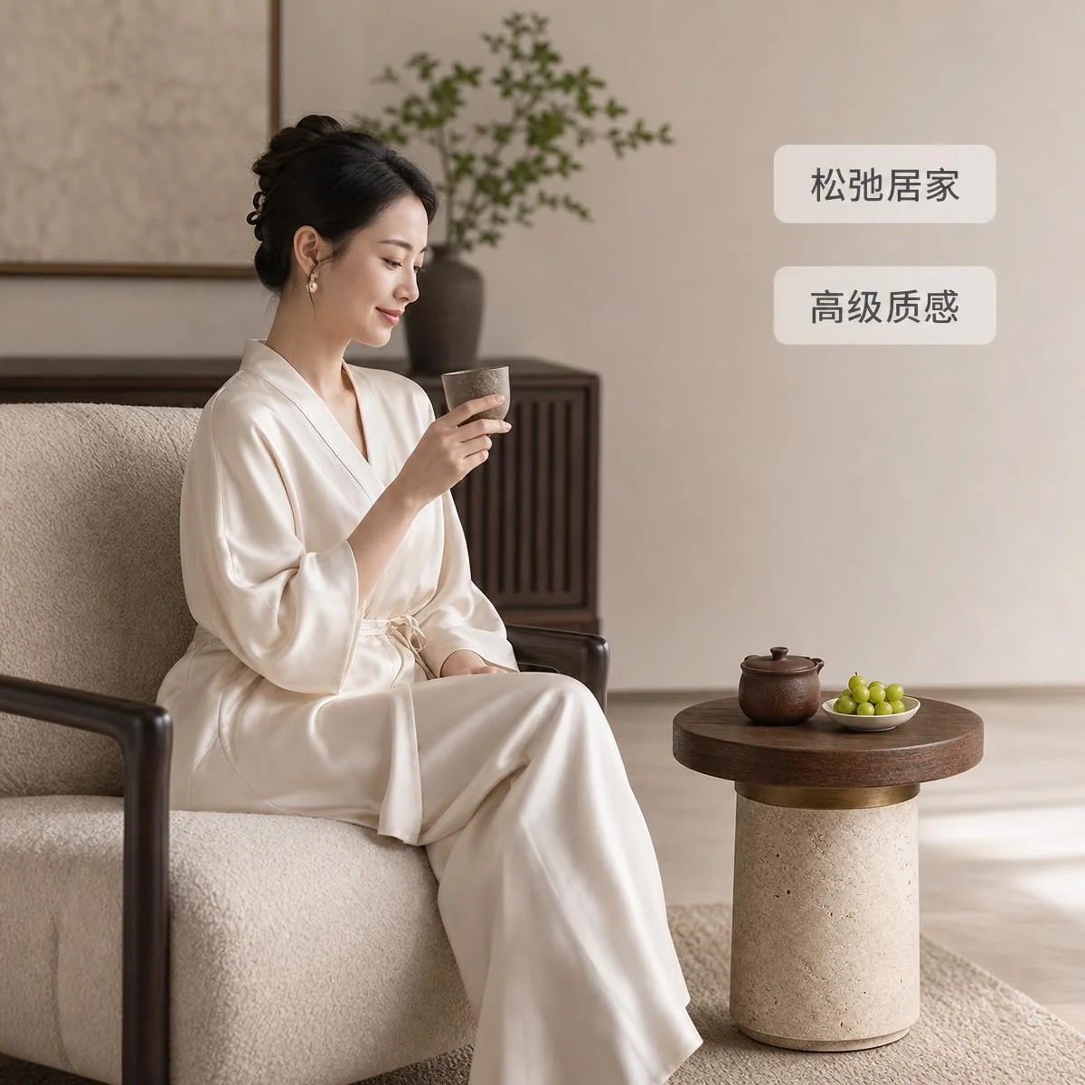 LOAFI MOXU 胡桃木洞石圆边几 · 空间场景