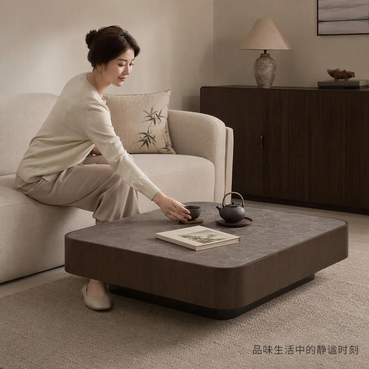LOAFI MOXU Stone-top Walnut Coffee Table · Everyday living